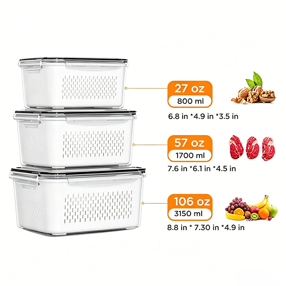 Stackable Fruit Storage Containers for Fridge with Removable Colander