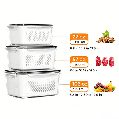 Stackable Fruit Storage Containers for Fridge with Removable Colander