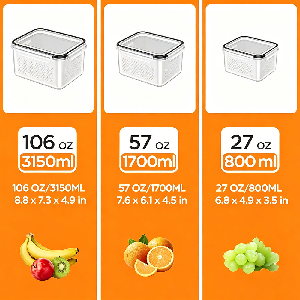 Stackable Fruit Storage Containers for Fridge with Removable Colander