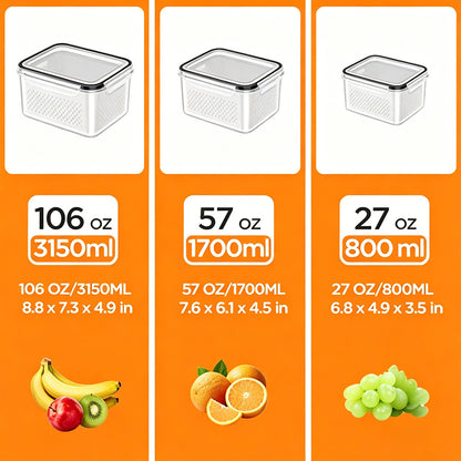 Stackable Fruit Storage Containers for Fridge with Removable Colander