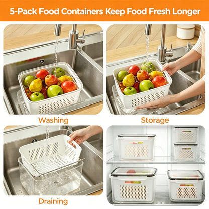 Stackable Fruit Storage Containers for Fridge with Removable Colander