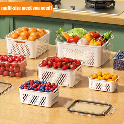Stackable Fruit Storage Containers for Fridge with Removable Colander