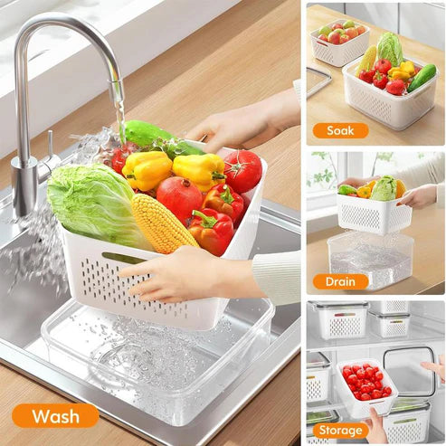 Stackable Fruit Storage Containers for Fridge with Removable Colander