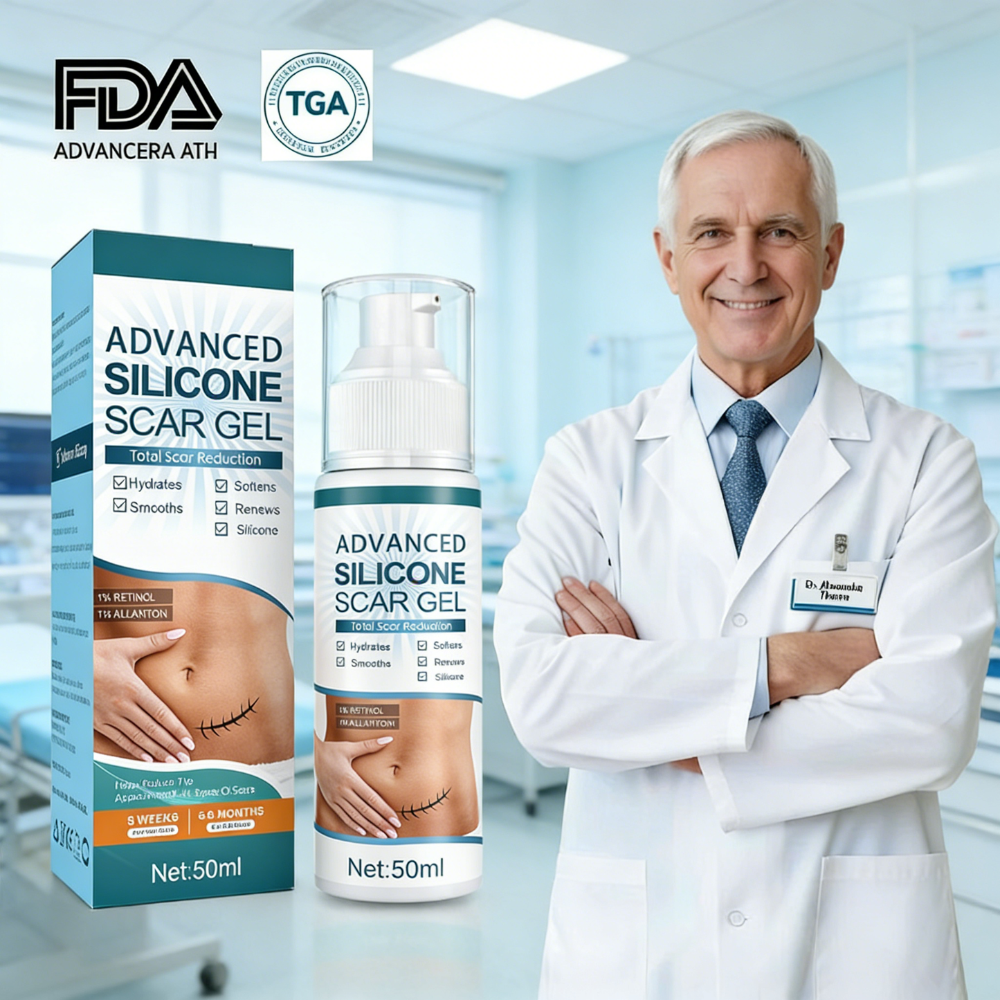 Advanced Scar Gel, Silicone Scar Gel, Treats Old and New Scars, Reduces the Appearance of Scars from, Body, Face, Stretch Marks, Surgical Scar, Keloids, Acne